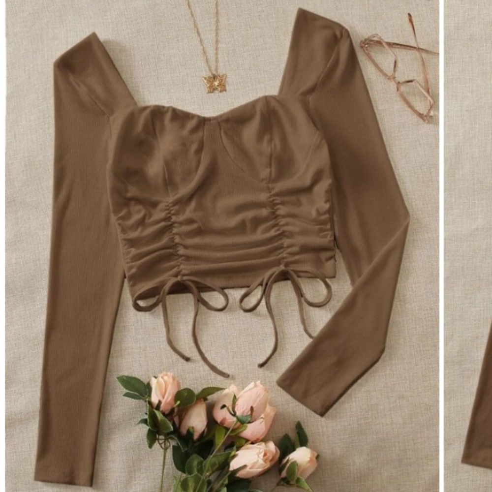 SHEIN Drawstring Ruched Front Bustier Crop Top